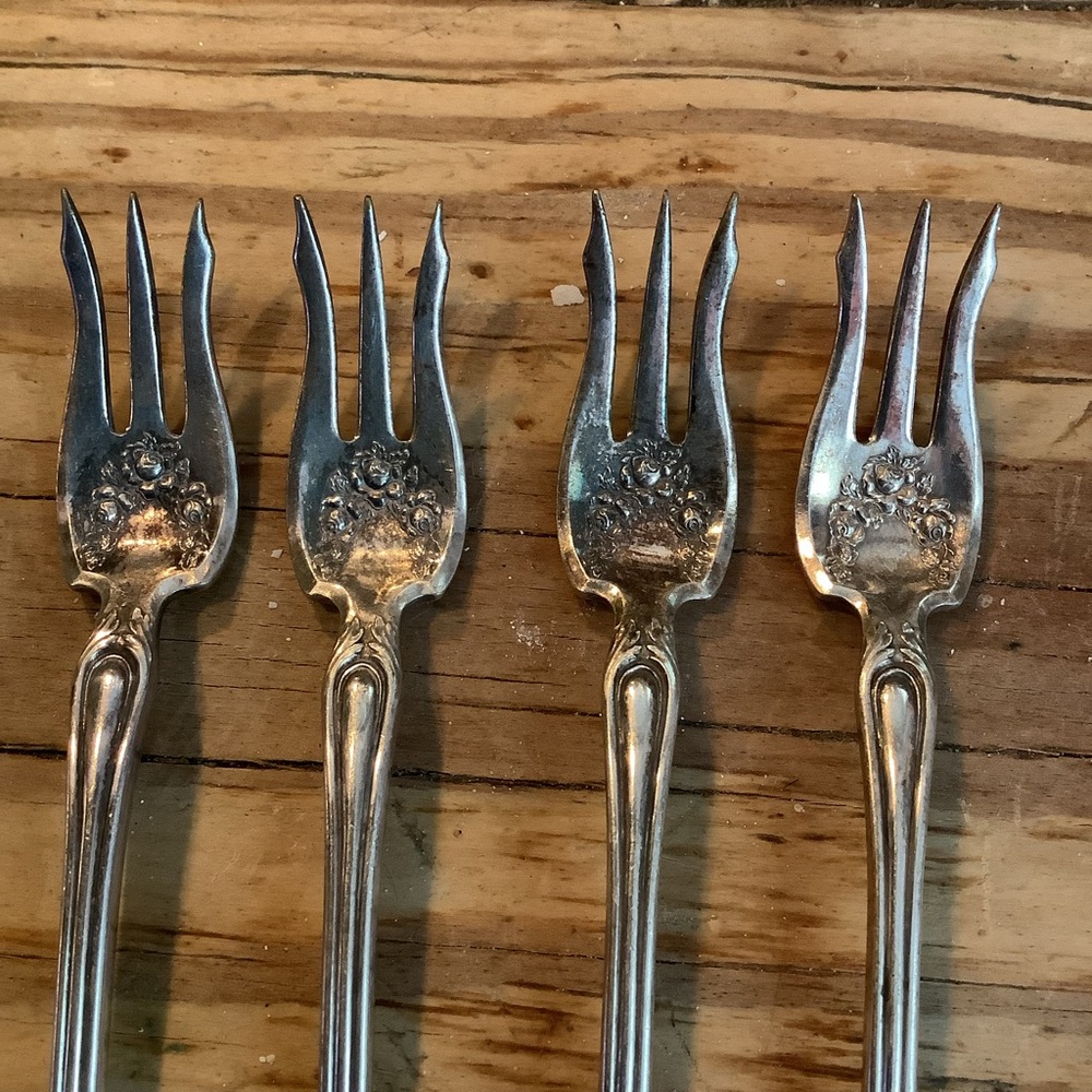 Antique Vintage Set of 4 Silver Plate Cocktail Forks
